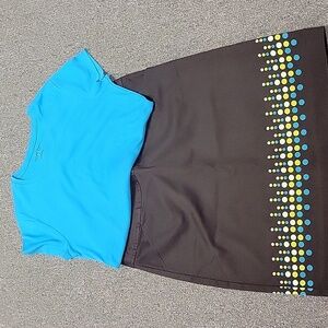 Geoffrey Beene Brown Skirt with Blue and Yellow Dots. Nwot. Top Also Nwot. Set